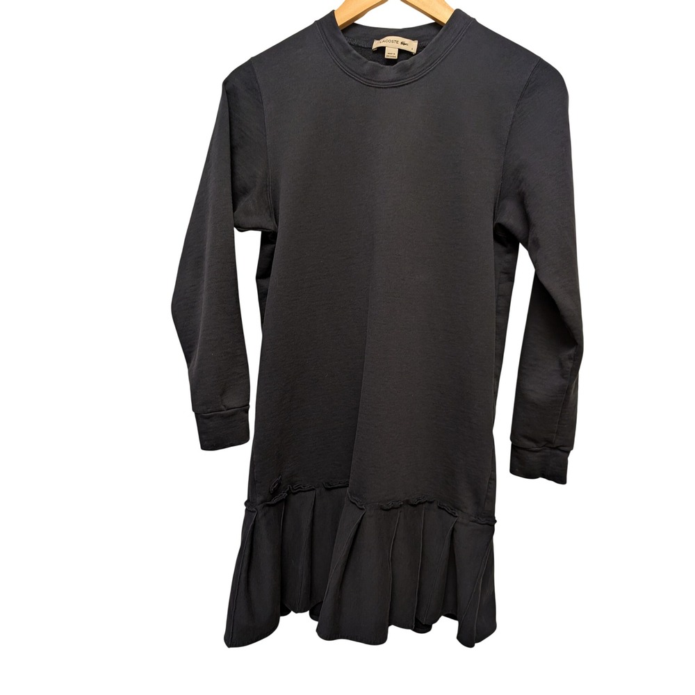Lacoste Women's Sweatshirt Dress Long Sleeve Pleated Hem Sz S Navy Blue Preppy